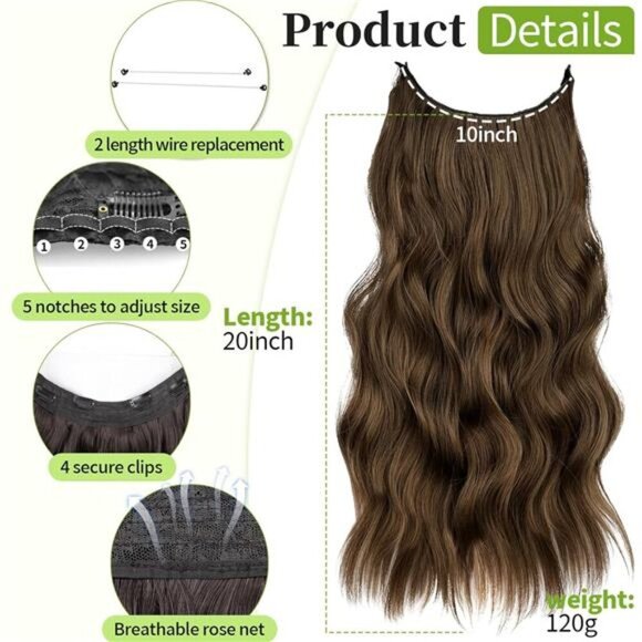 KooKaStyle Invisible Wire Hair Extensions with Transparent Wire Long Wavy - Picture 4 of 7